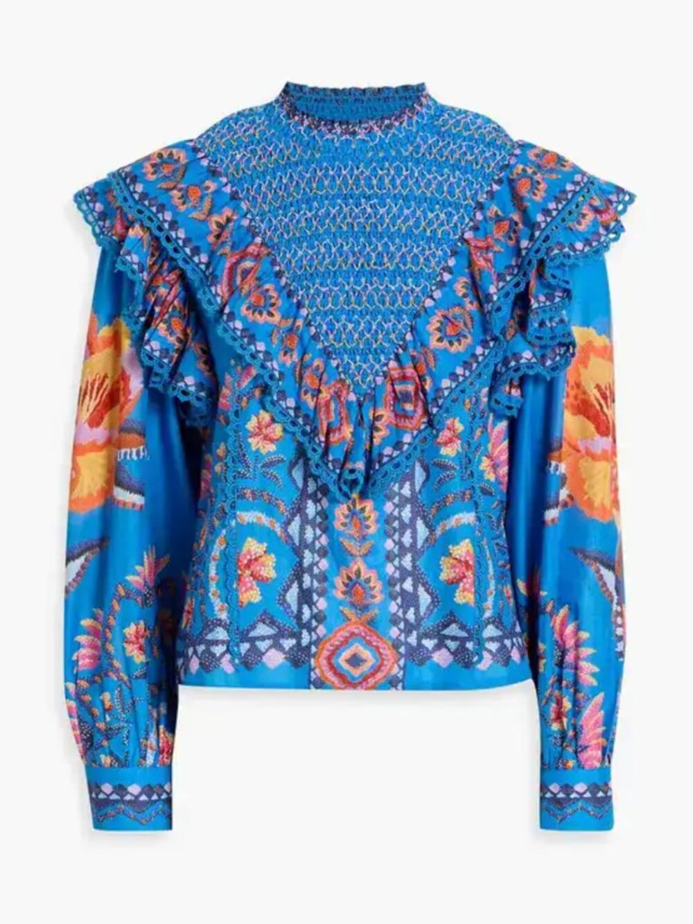 Farm Rio Blue Printed Long Sleeve Blouse